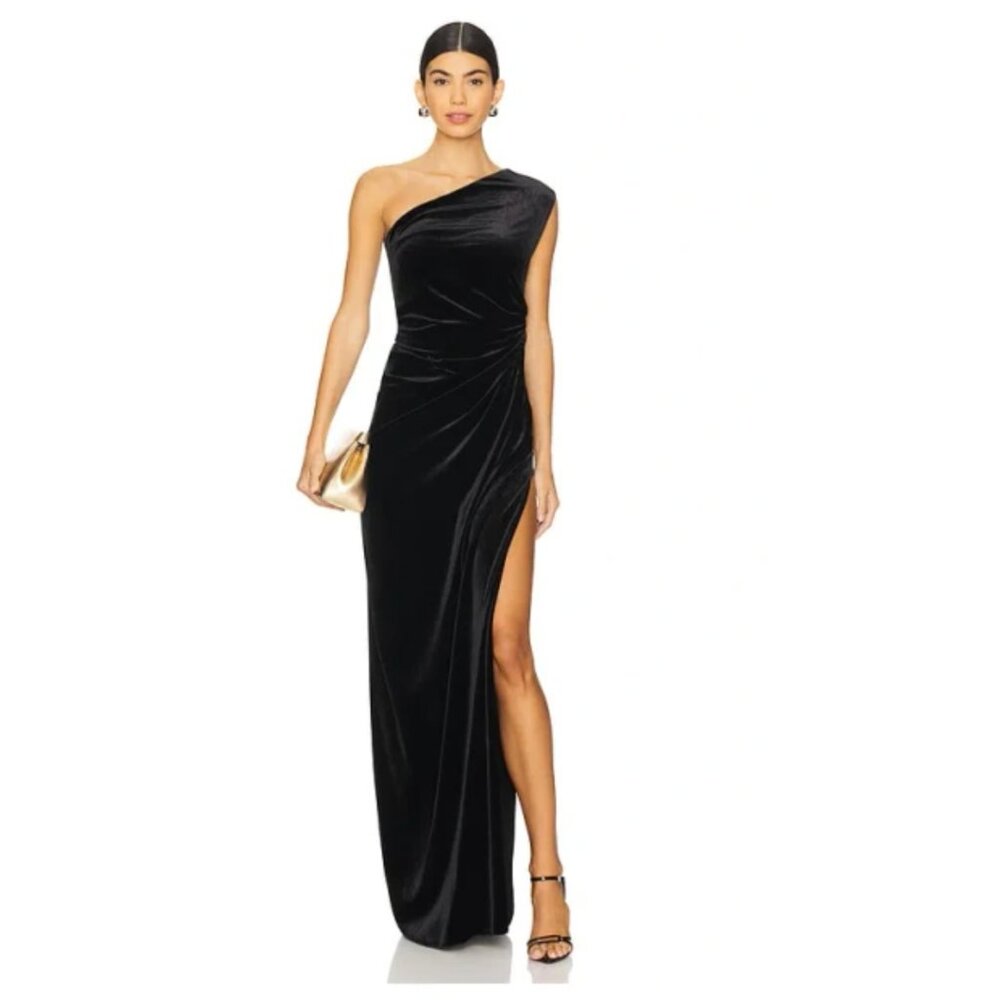 NWT Maria Lucia Hohan Black One Shoulder Velvet Dress (orig $1275)